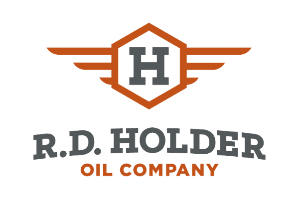 Logo of R.D. Holder Oil Company featuring a stylized letter H within a hexagon and wings extending from the sides.